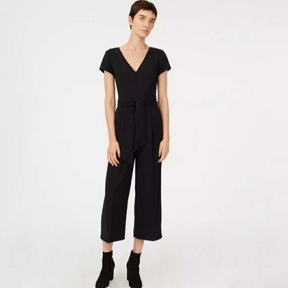 Club Monaco Sannah Black Jumpsuit Short Sleeve Wide Crop Leg